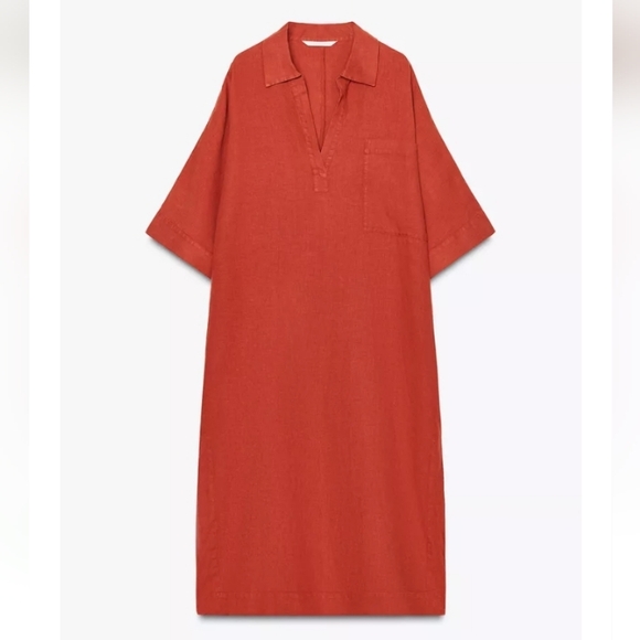 Zara Dresses & Skirts - Zara Zw Collection 100% Linen Rust Red Oversized Tunic Dress